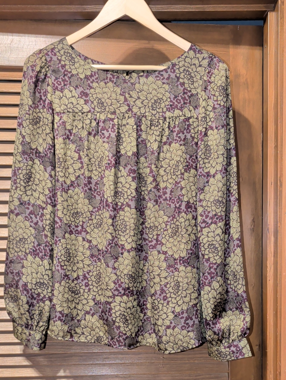 LOFT Floral Long-Sleeve Blouse - Olive Green & Purple